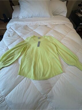 Chico's Neon Lime Crewneck Balloon-Sleeve Sweatshirt